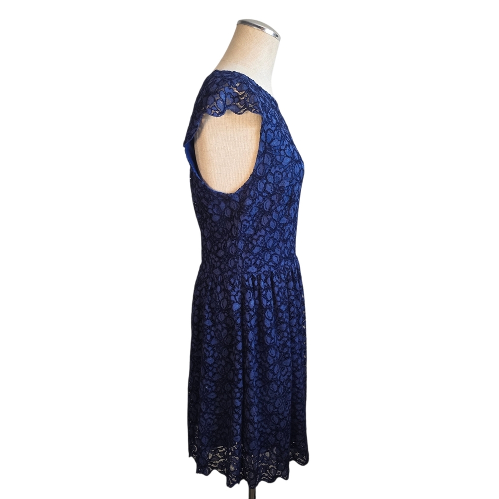Talula Lace Fit & Flare Dress Navy Blue Cap Sleeve Sz 10 - Picture 7 of 10